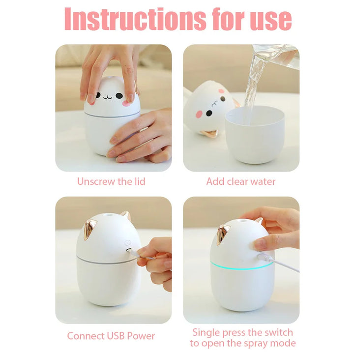 Mini Cat Humidifier – Aroma Diffuser & LED Night Light