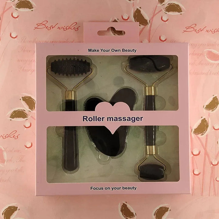 3pcs Resin Roller & Gua Sha Set - Facial & Body Massage for Beauty & Health