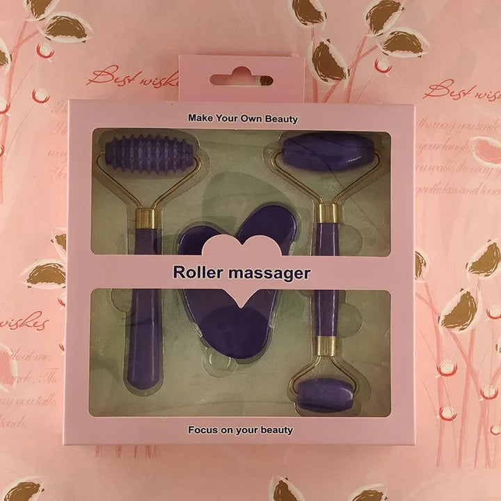 3pcs Resin Roller & Gua Sha Set - Facial & Body Massage for Beauty & Health