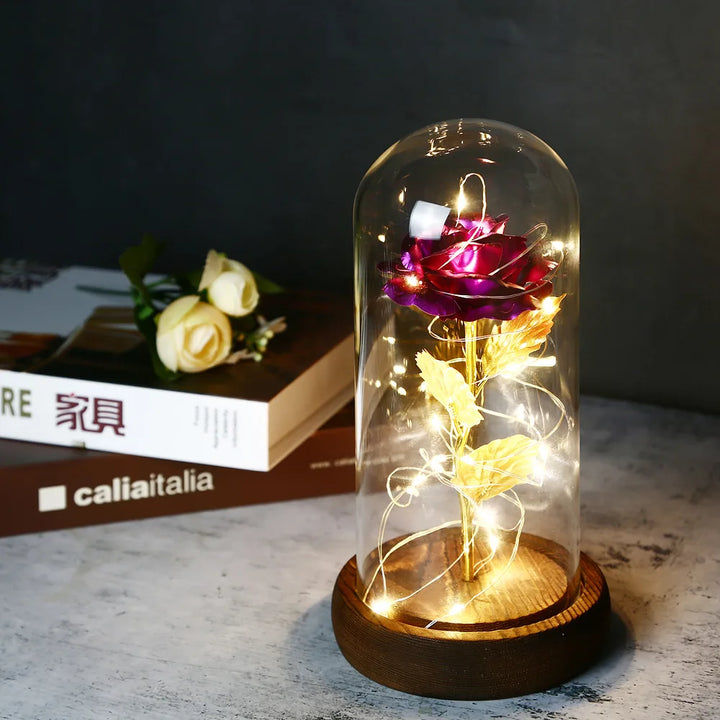 Galaxy Rose with Fairy Lights in Dome – Perfect Gift