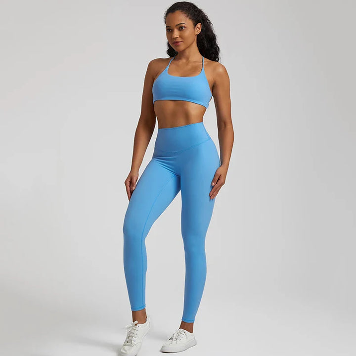 Buttery Soft Gym Set – Leggings & Backless Sports Bra Matching Outfit