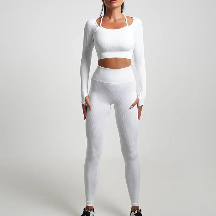 Seamless High-Waist Yoga Set – Workout Leggings & Crop Top for Women