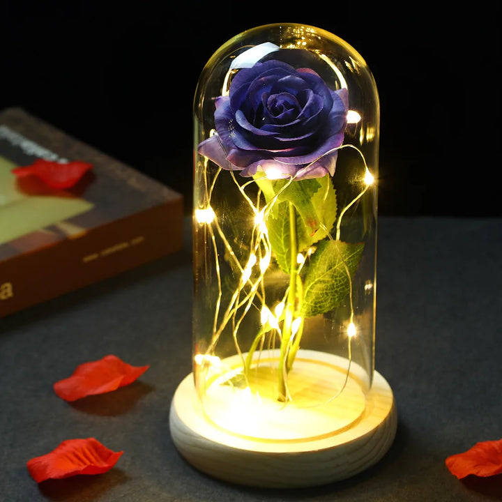 Galaxy Rose with Fairy Lights in Dome – Perfect Gift