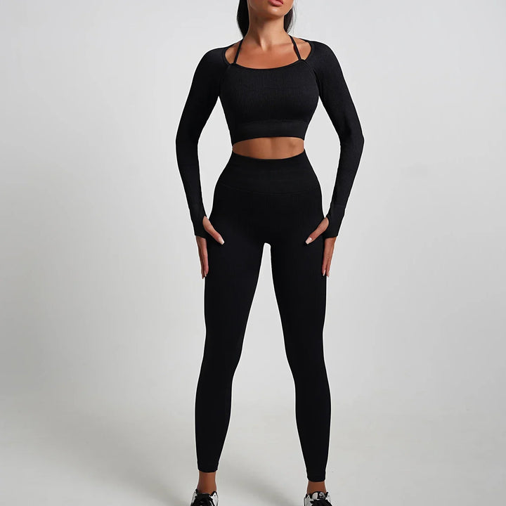 Seamless High-Waist Yoga Set – Workout Leggings & Crop Top for Women