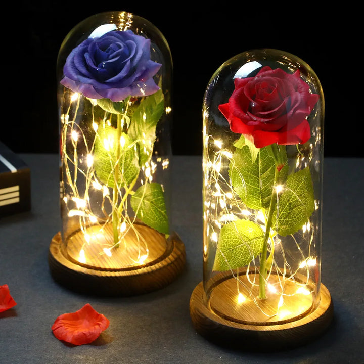 Galaxy Rose with Fairy Lights in Dome – Perfect Gift