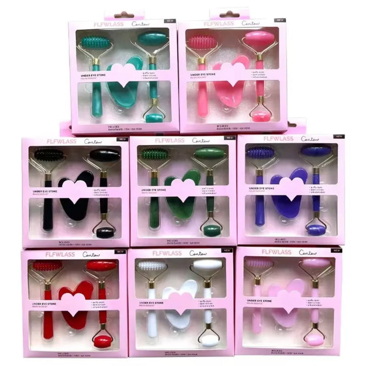 3pcs Resin Roller & Gua Sha Set - Facial & Body Massage for Beauty & Health