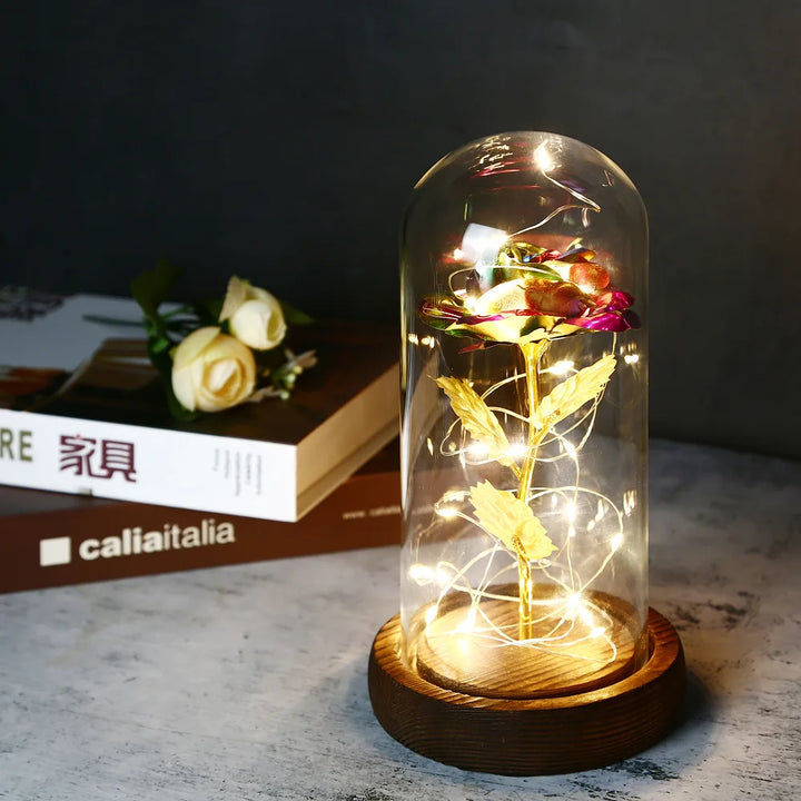 Galaxy Rose with Fairy Lights in Dome – Perfect Gift