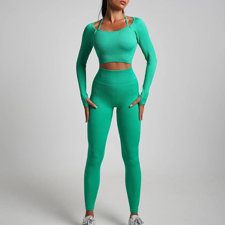 Seamless High-Waist Yoga Set – Workout Leggings & Crop Top for Women