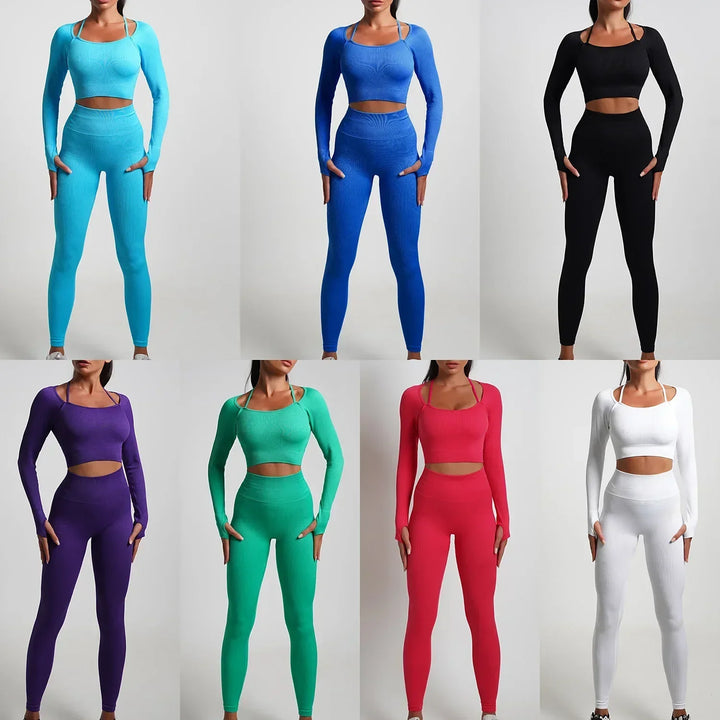 Seamless High-Waist Yoga Set – Workout Leggings & Crop Top for Women