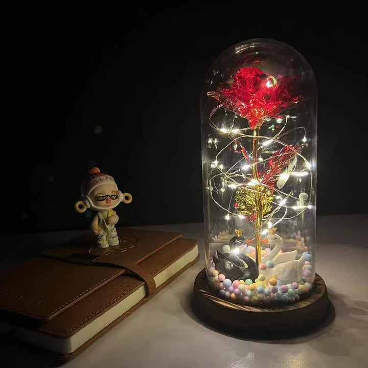 Galaxy Rose with Fairy Lights in Dome – Perfect Gift