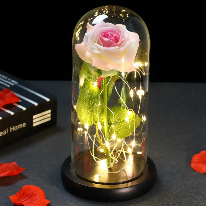 Galaxy Rose with Fairy Lights in Dome – Perfect Gift