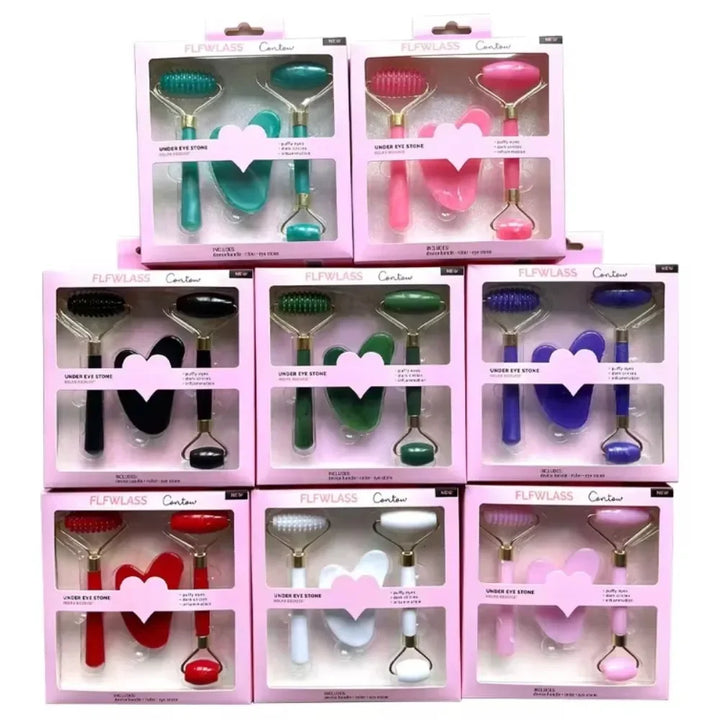 3pcs Resin Roller & Gua Sha Set - Facial & Body Massage for Beauty & Health