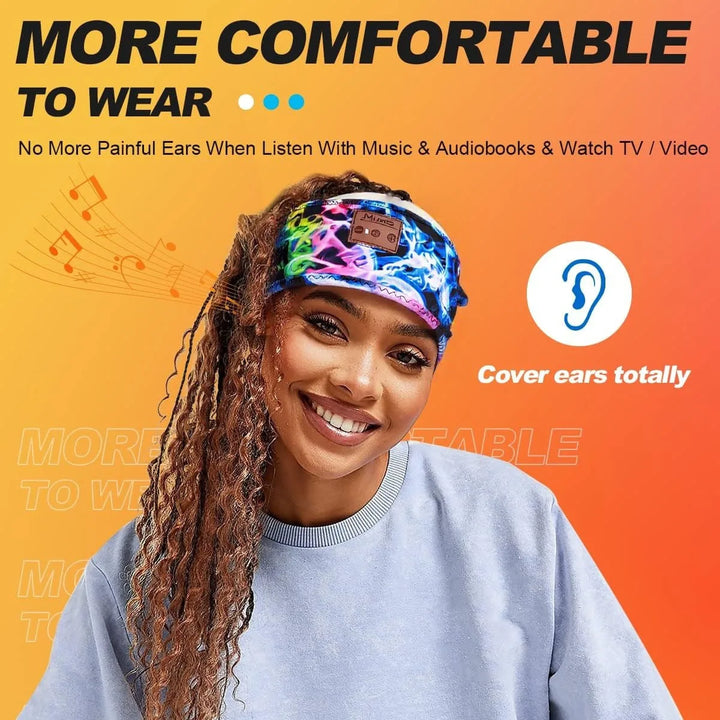 Bluetooth 5.4 Sleep Headphones with Microphone Soft Washable Elastic Breathable Headband Long Battery Life for Travel Sports