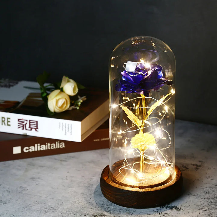 Galaxy Rose with Fairy Lights in Dome – Perfect Gift