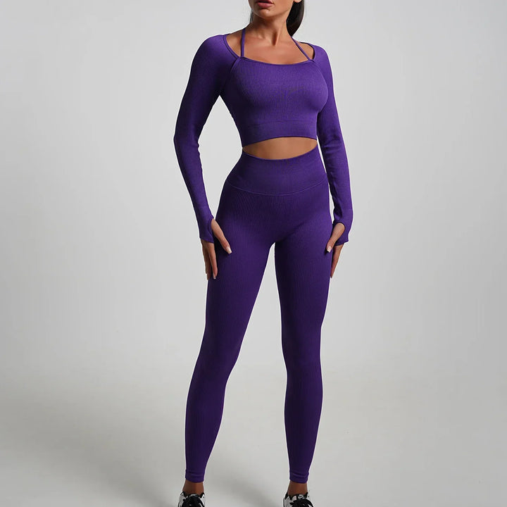 Seamless High-Waist Yoga Set – Workout Leggings & Crop Top for Women