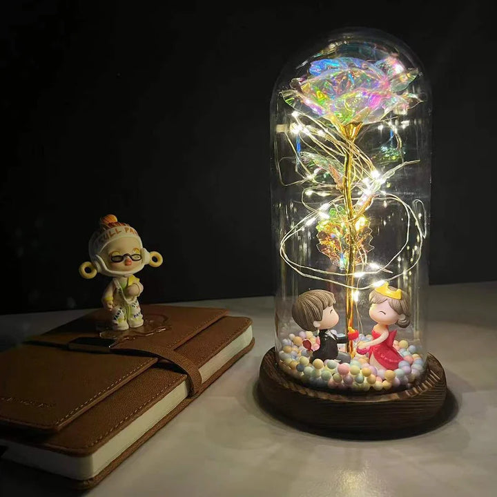 Galaxy Rose with Fairy Lights in Dome – Perfect Gift