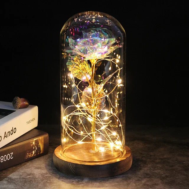 Galaxy Rose with Fairy Lights in Dome – Perfect Gift