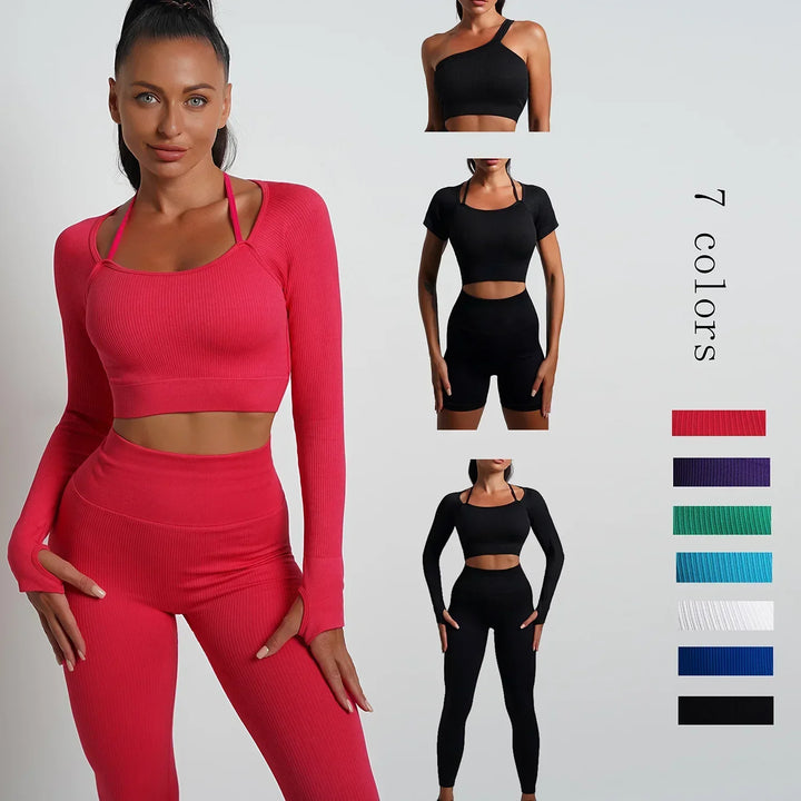 Seamless High-Waist Yoga Set – Workout Leggings & Crop Top for Women